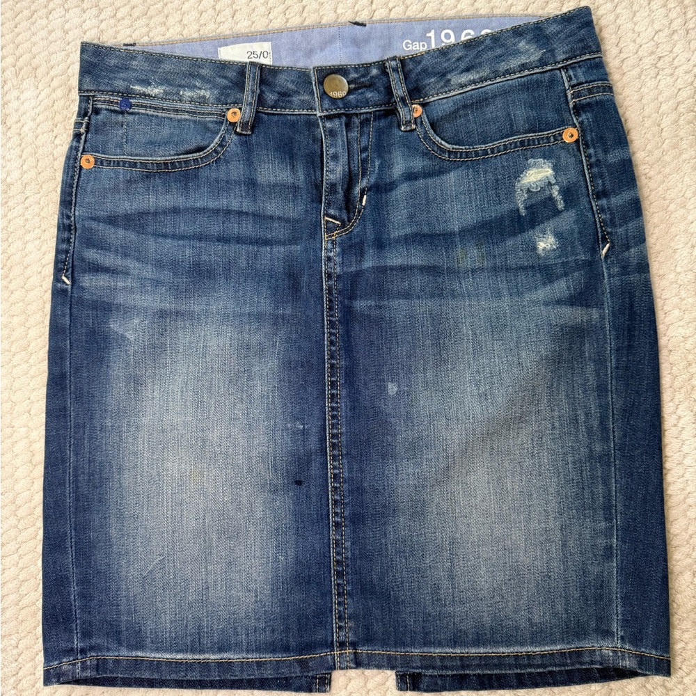 GAP Women's Distressed Blue Denim Mini Skirt